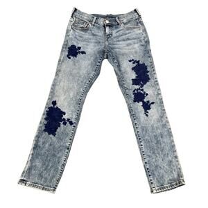True Religion Blue Floral Boyfriend Jeans